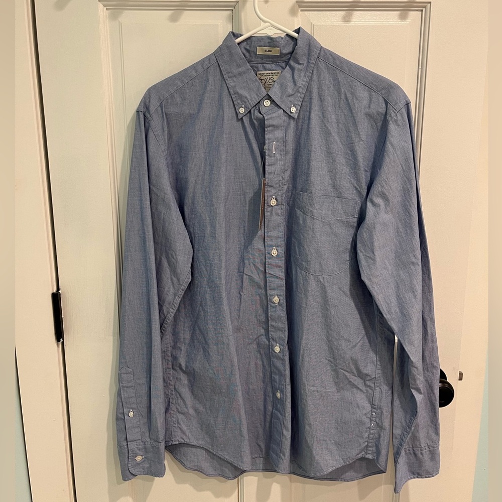 J. Crew Slim Stretch Men's Blue Gray Long Sleeve Button Down Shirt. Size M